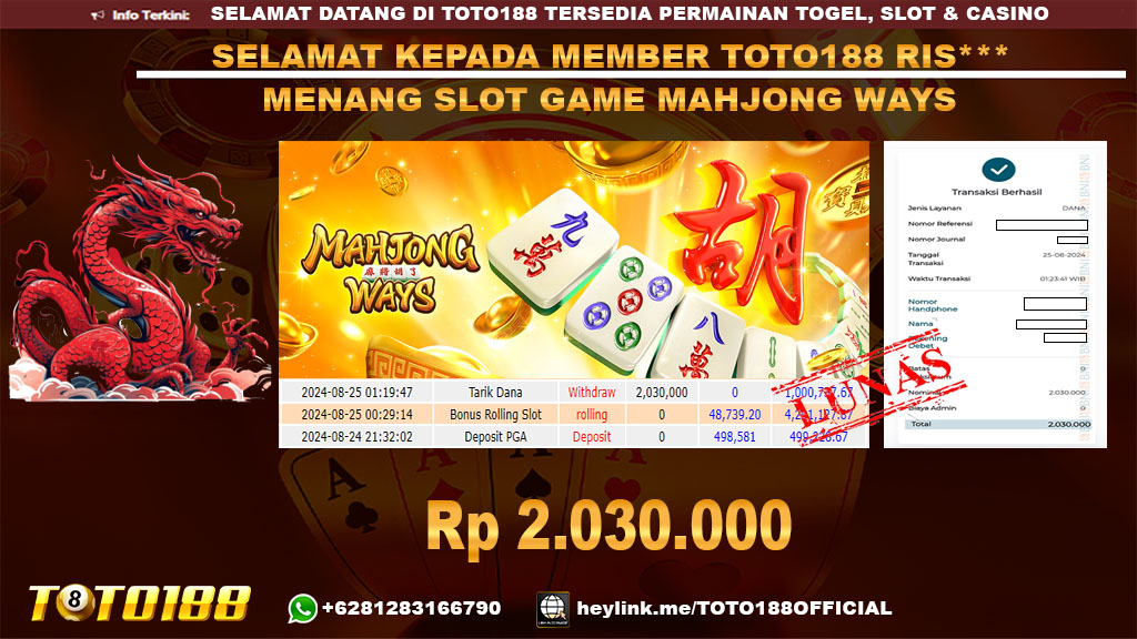 Bukti JP Kemenangan SLOT GAME MAHJONG WAYS 25 agust 24
