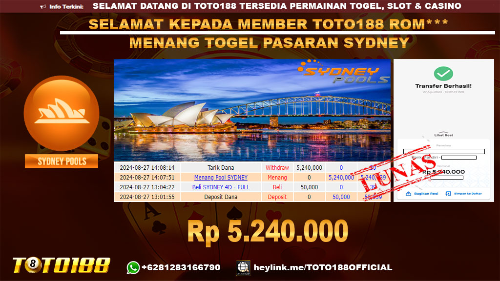 Bukti JP Kemenangan Togel Pasaran Sydney 27 Agust 24