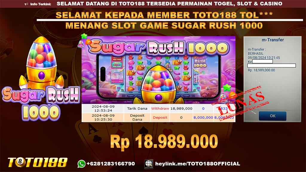 Bukti JP Kemenangan Slot Game SUGAR RUSH 1000 09 Agust 2024