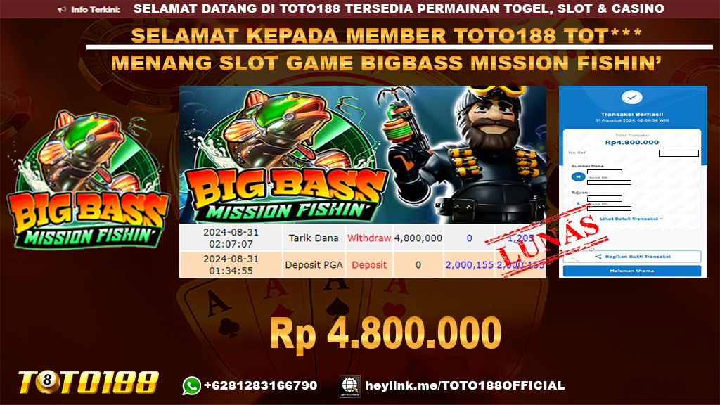 Bukti JP Kemenangan SLOT GAME BIGBASS MISSION FISHIN' 31 agust 24