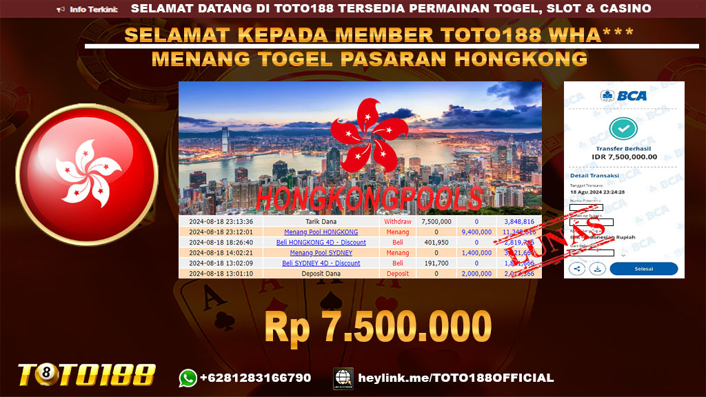 Bukti JP Kemenangan TOGEL PASARAN HONGKONG 18 agust 24