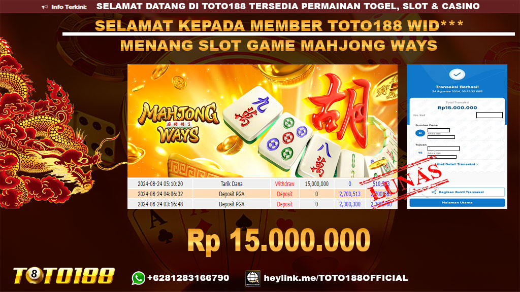 Bukti JP Kemenangan SLOT GAME MAHJONG WAYS 24 agust 24