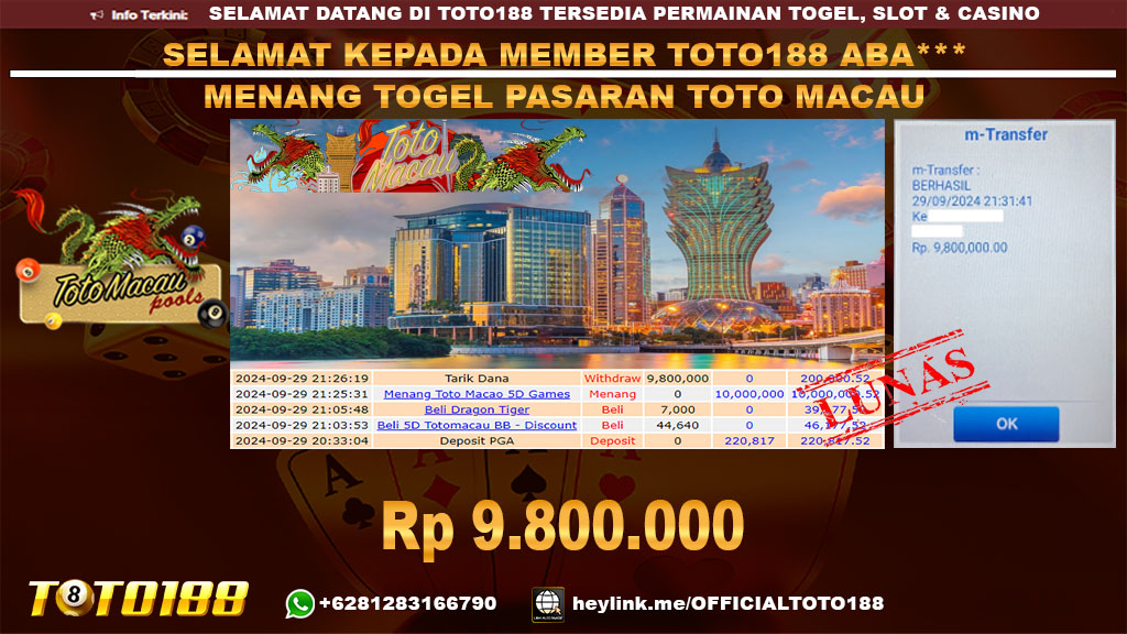 Bukti JP Kemenangan TOGEL PASARAN TOTO MACAU 29 SEP 24