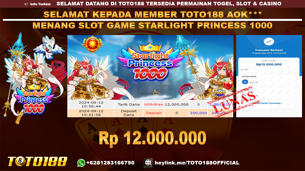 Bukti JP Kemenangan SLOT GAME STARLIGHT PRINCESS 12 sept 24