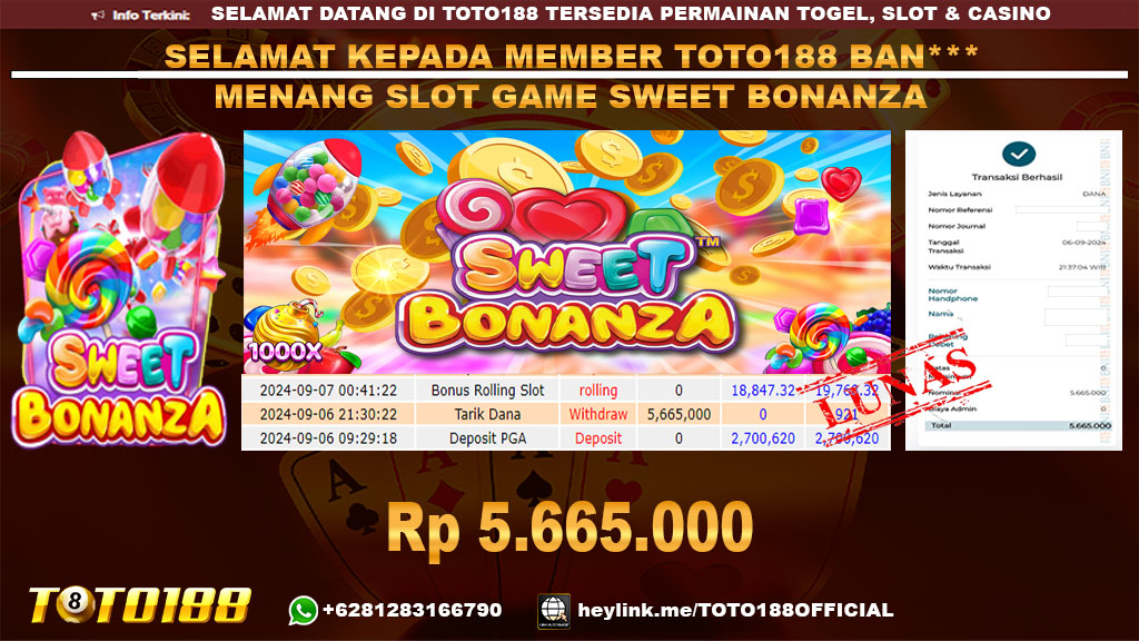 Bukti JP Kemenangan SLOT GAME SWEET BONANZA 06 SEP 2024