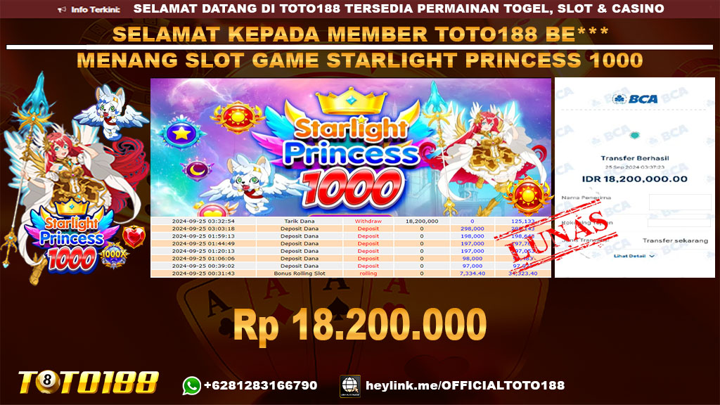 Bukti JP Kemenangan SLOT GAME STARLIGHT PRINCESS 1000 25 sept 24