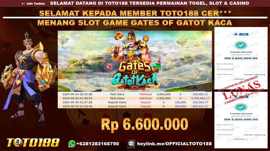 Bukti JP Kemenangan SLOT GAMEGATES OF GATOT KACA 24 SEP 24
