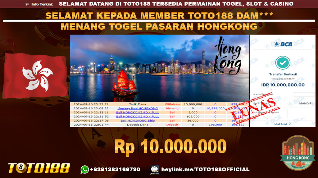 Bukti JP Kemenangan TOGEL PASARAN HONGKONG 16 SEP 24