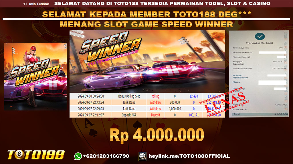 Bukti JP Kemenangan SLOT GAME SPEED WINNER 07 sept 24