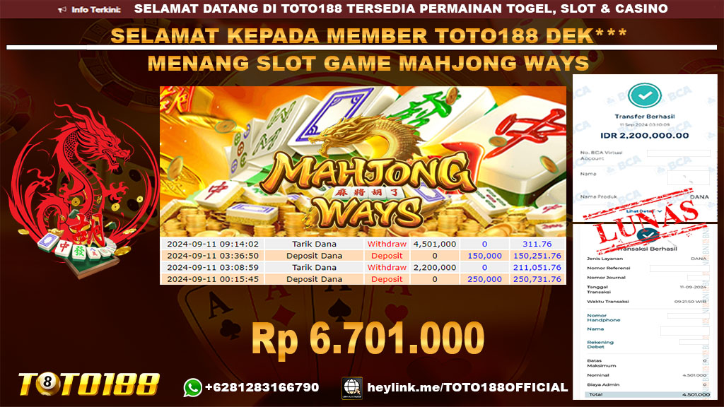 Bukti JP Kemenangan SLOT GAME MAHJONG WAYS 11 sept 24