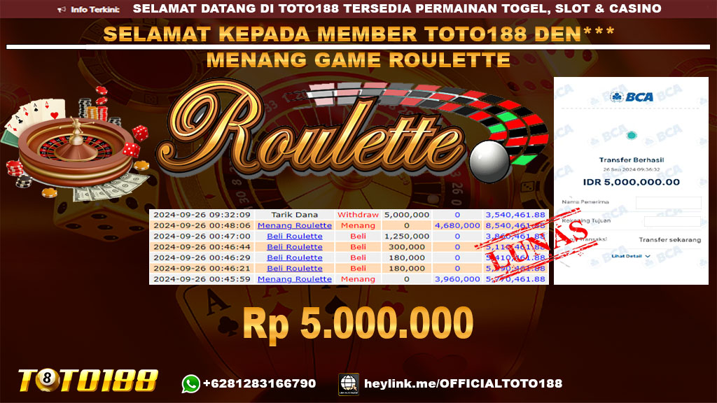 Bukti JP Kemenangan GAME ROULETTE 26 Sept 24