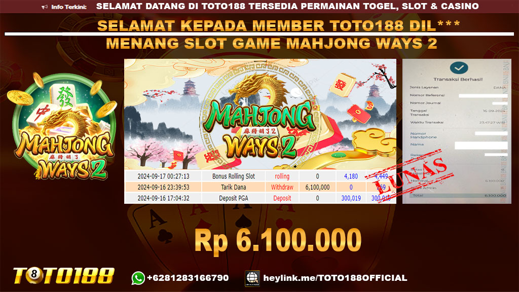 Bukti JP Kemenangan SLOT GAME MAHJONG WAYS2 16 SEP 24