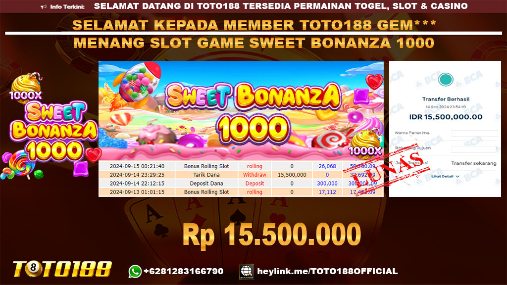 Bukti JP Kemenangan SLOT GAME SWEET BONANZA 1000 14 SEP 2024