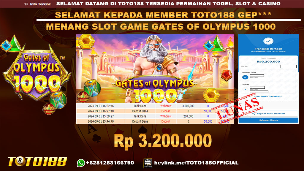 Bukti JP Kemenangan SLOT GAME GATES OF OLYMPUS 1000 01 Sept 24