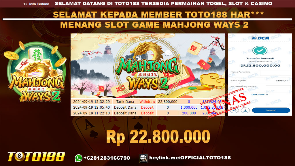 Bukti JP Kemenangan SLOT GAME MAHJONG WAYS2 19 SEP 24