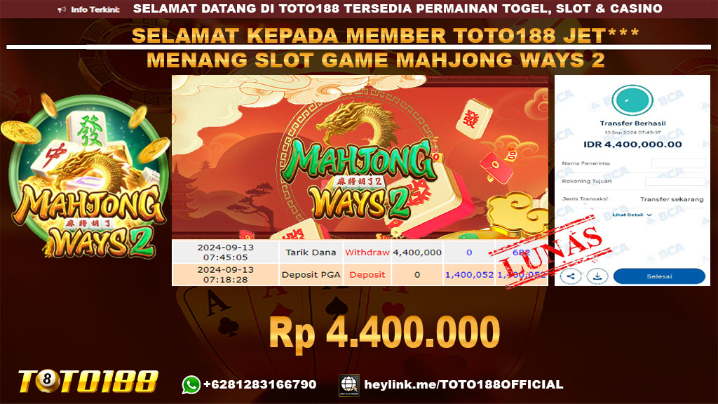 Bukti JP Kemenangan SLOT GAME MAHJONG WAYS 2 13 SEP 24