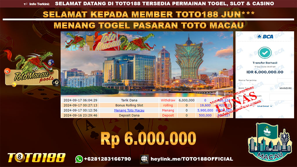Bukti JP Kemenangan TOGEL PASARAN TOTO MACAU 17 SEP 24