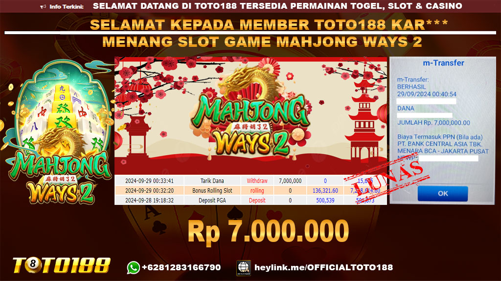 Bukti JP Kemenangan SLOT GAME MAHJONG WAYS2 29 SEP 24