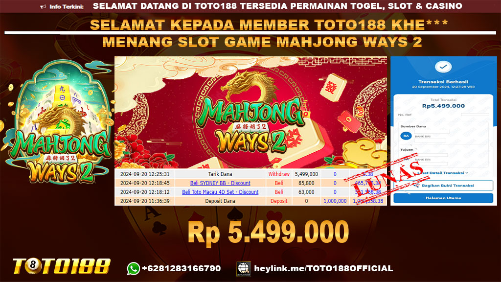 Bukti JP Kemenangan SLOT GAME MAHJONG WAYS2 20 SEP 24