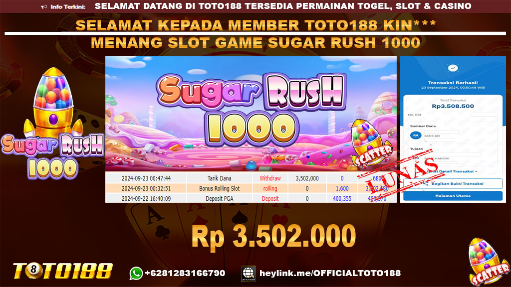 Bukti JP Kemenangan SLOT GAME SUGAR RUSH 1000 23 SEP 24