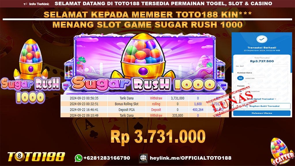 Bukti JP Kemenangan SLOT GAME SUGAR RUSH 1000 23 SEP 24