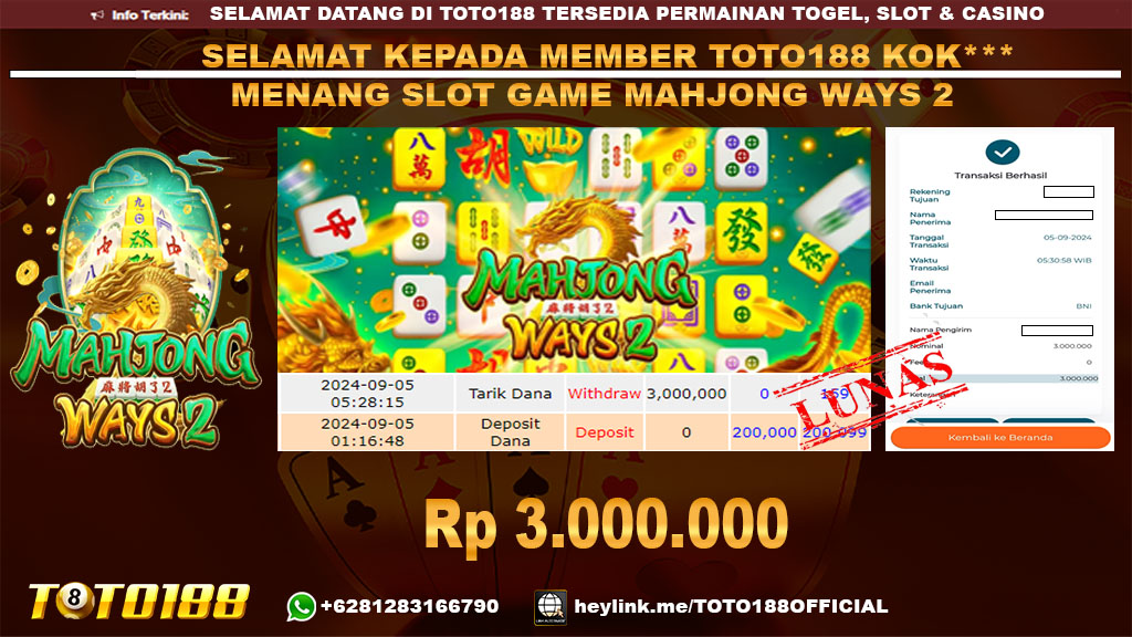 Bukti JP Kemenangan SLOT GAME MAHJONG WAYS 2 05 SEP 24
