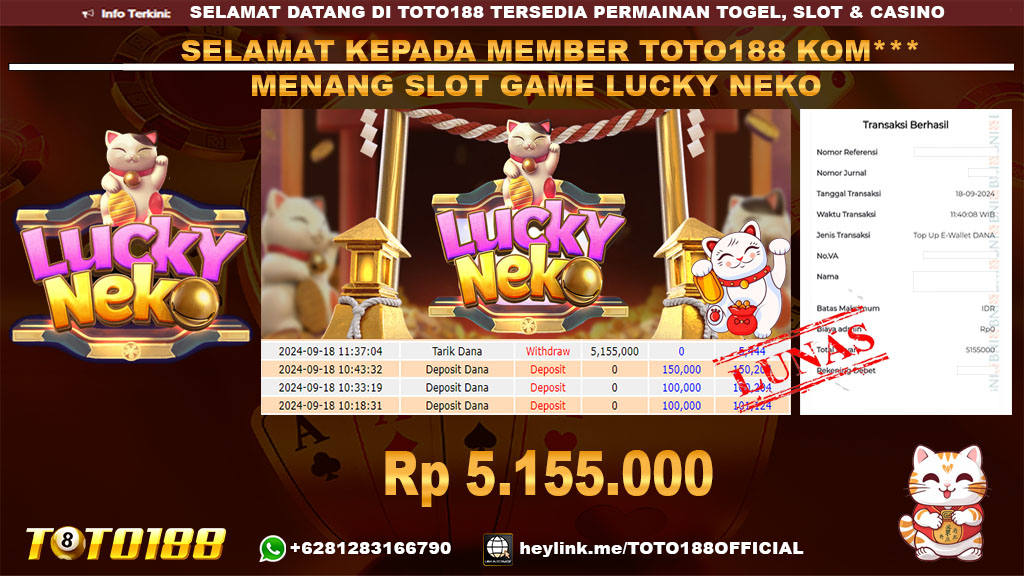 Bukti JP Kemenangan SLOT GAME LUCKY NEKO 18 SEP 24