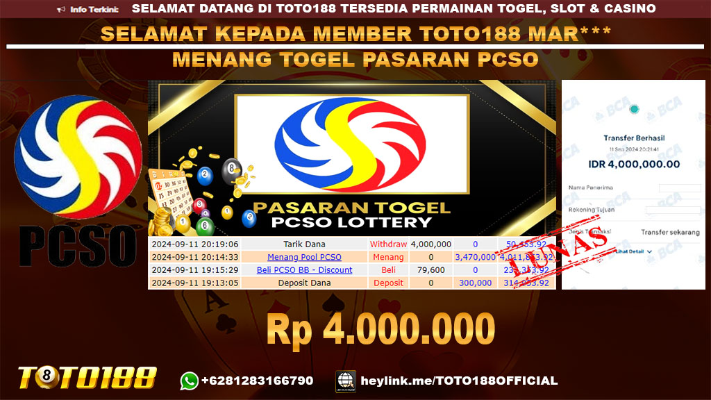 Bukti JP Kemenangan Togel Pasaran PCSO 11 sept 24