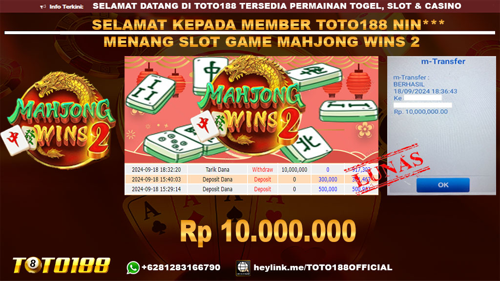Bukti JP Kemenangan SLOT GAME MAHJONG WINS2 18 SEP 24