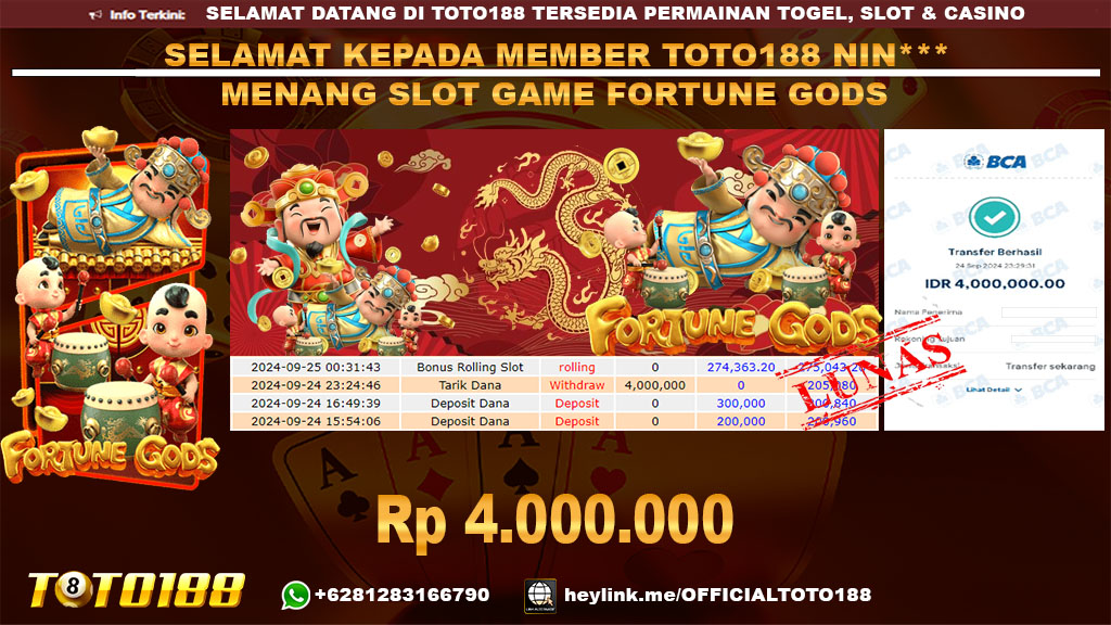 Bukti JP Kemenangan SLOT GAME FORTUNE GODS 24 SEP 24