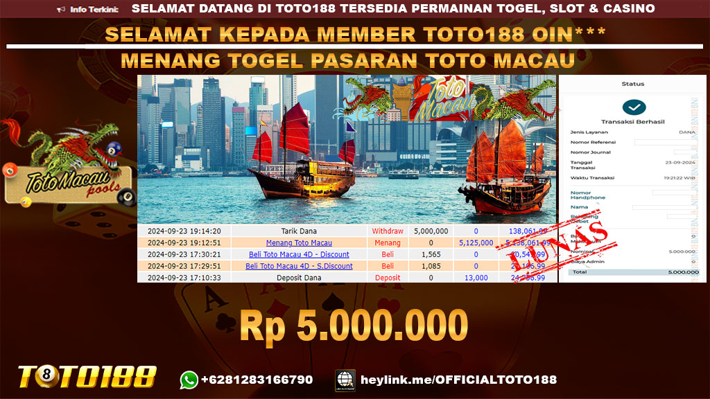 Bukti JP Kemenangan TOGEL PASARAN TOTO MACAU 23 SEP 24