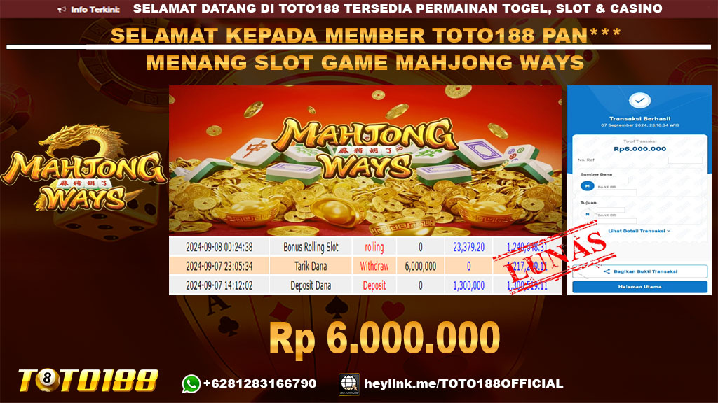 Bukti JP Kemenangan SLOT GAME MAHJONG WAYS 07 sept 24