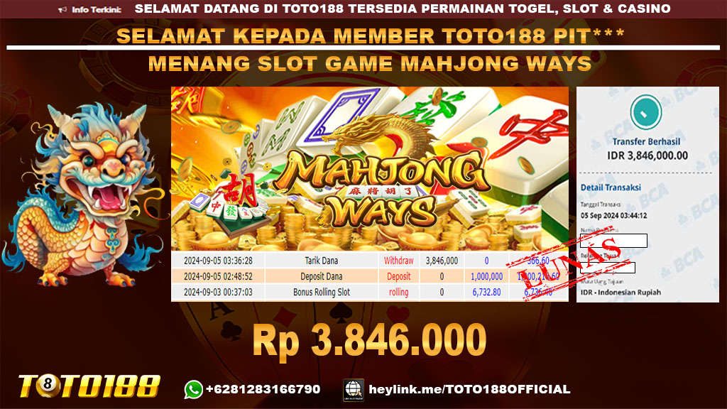 Bukti JP Kemenangan SLOT GAME MAHJONG WAYS 05 sept 24