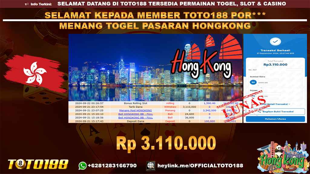 Bukti JP Kemenangan TOGEL PASARAN HONGKONG 21 SEP 24