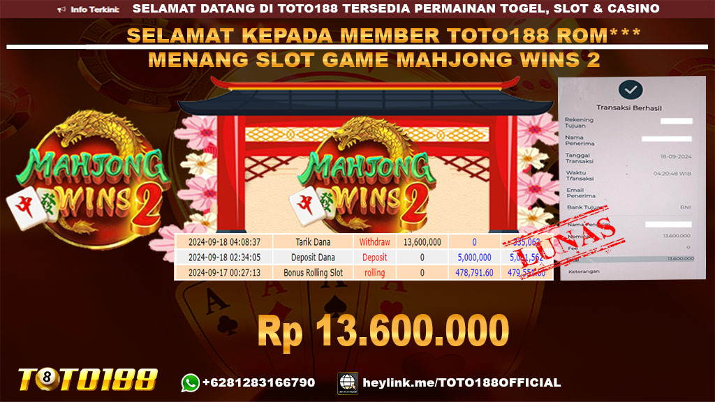 Bukti JP Kemenangan SLOT GAME MAHJONG WINS2 18 SEP 24