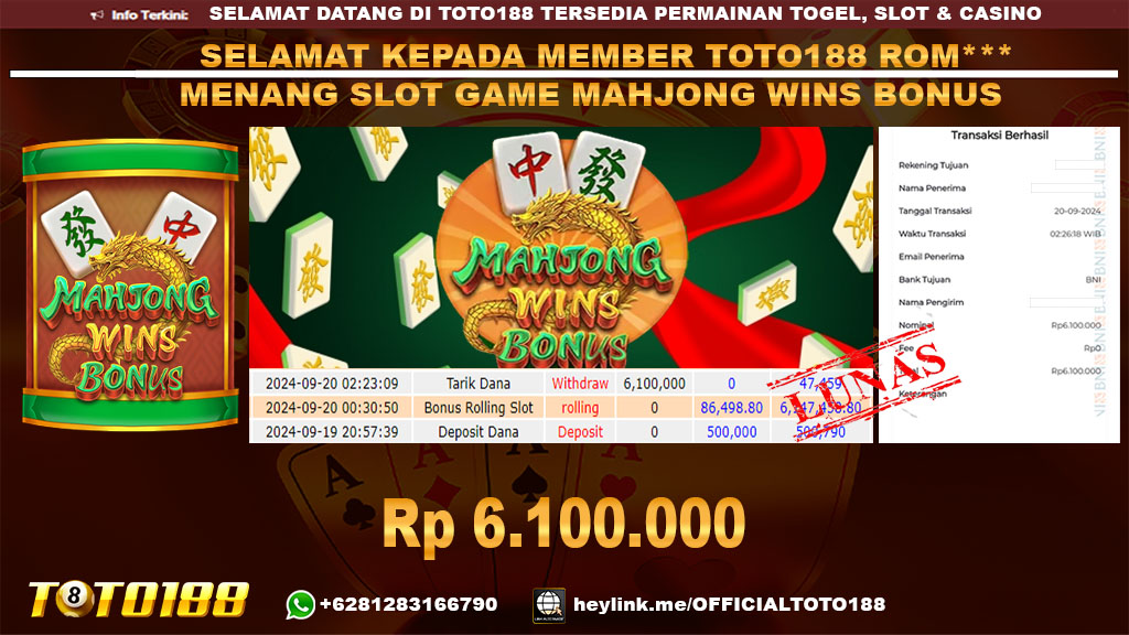 Bukti JP Kemenangan SLOT GAME MAHJONG WINS2 20 SEP 24