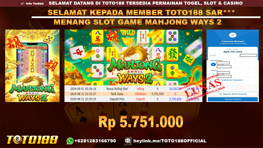 Bukti JP Kemenangan SLOT GAME MAHJONG WAYS 2 31 agust 24