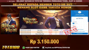 Bukti JP Kemenangan SLOT GAME YAKUZA HONOR 30 sept 24