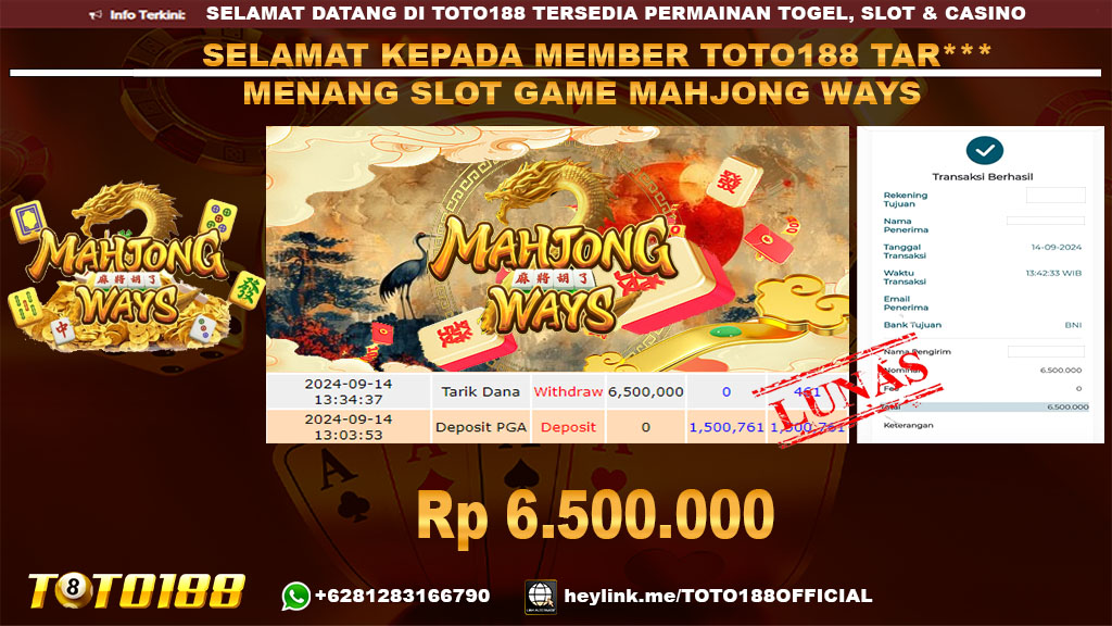 Bukti JP Kemenangan SLOT GAME MAHJONG WAYS 14 sept 24
