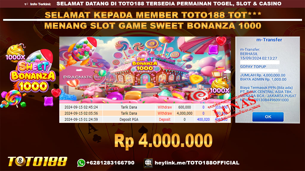 Bukti JP Kemenangan SLOT GAME SWEET BONANZA 1000 15 SEP 2024