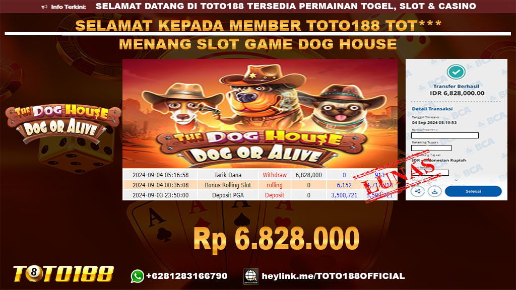 Bukti JP Kemenangan SLOT GAME DOG HOUSE 04 SEP 24