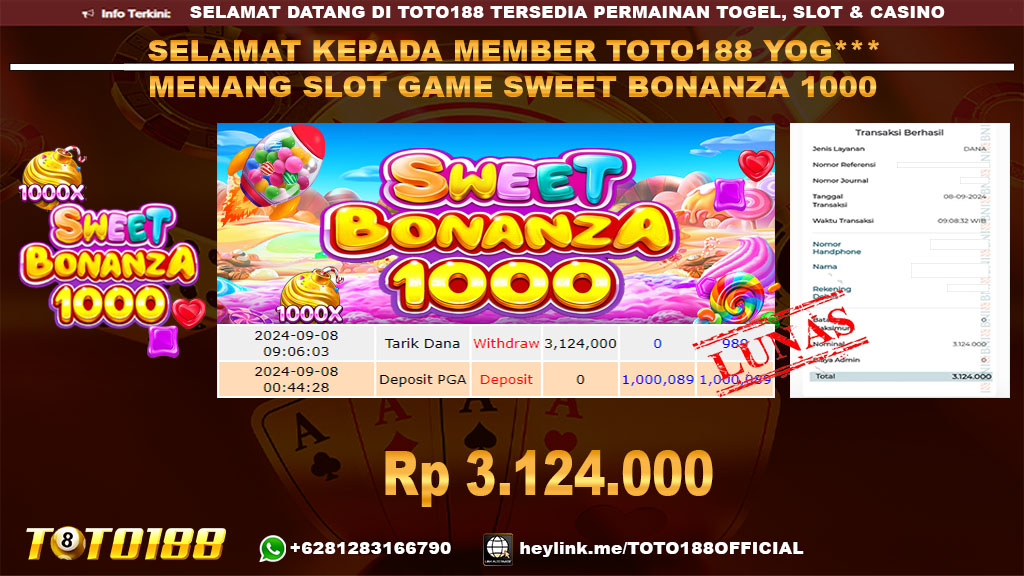 Bukti JP Kemenangan SLOT GAME SWEET BONANZA 1000 08 SEP 2024