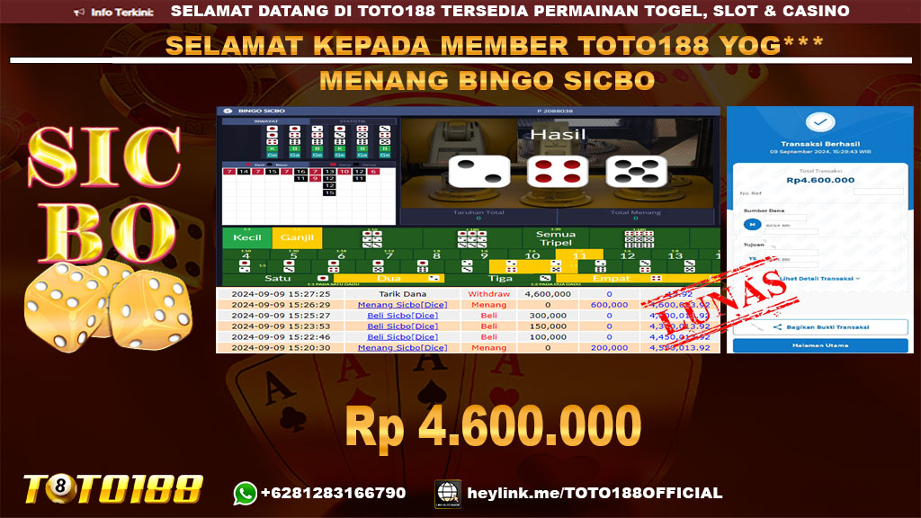 Bukti JP Kemenangan GAME BINGO SICBO 09 SEP 2024