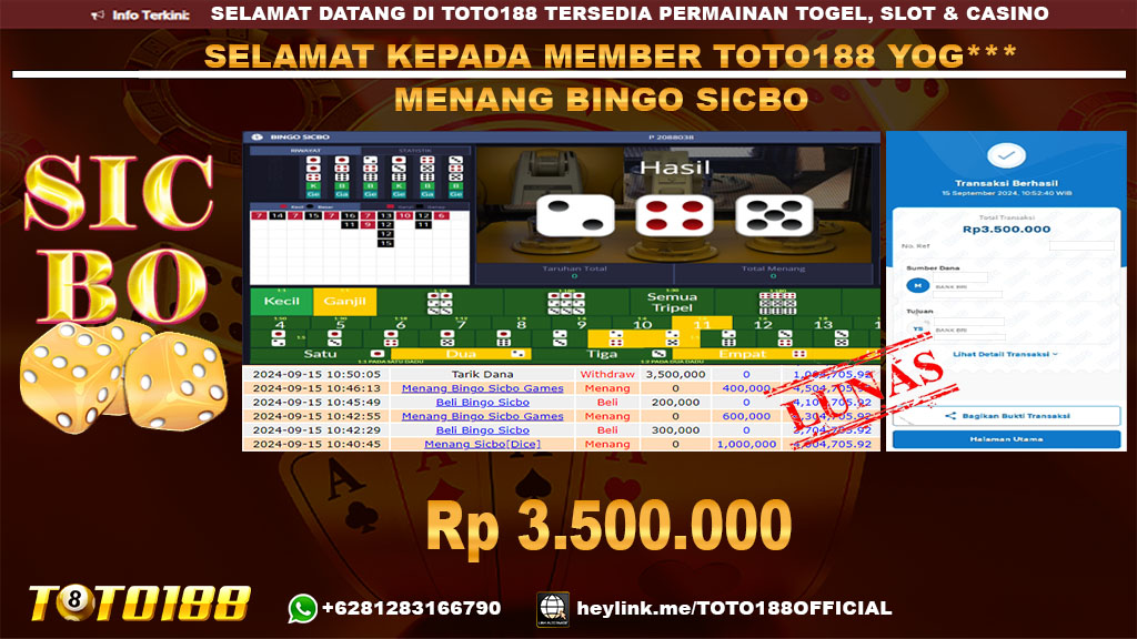 Bukti JP Kemenangan GAME BINGO SICBO 15 SEP 2024