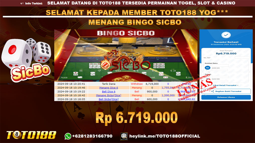 Bukti JP Kemenangan GAME BINGO SICBO 18 SEP 2024