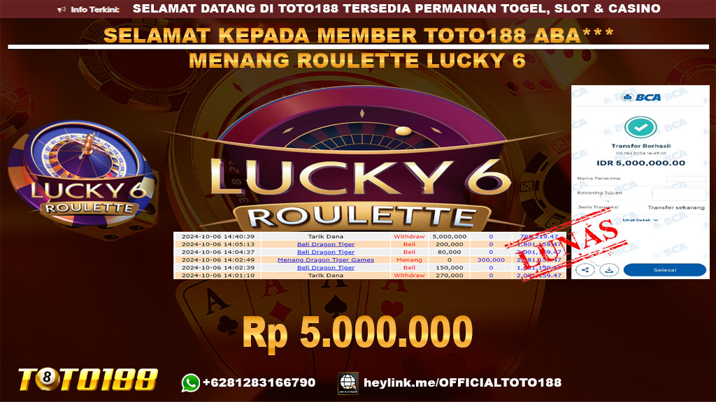 Bukti JP Kemenangan ROULETTE LUCKY 6 06 OKT 2024