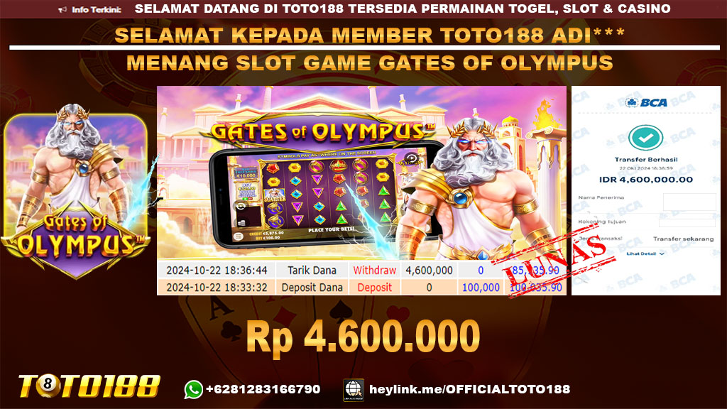 Bukti JP Kemenangan SLOT GAME GATES OF OLYMPUS 22 OKT 24
