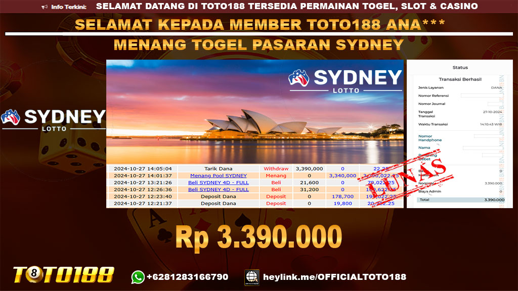 Bukti JP Kemenangan Togel Pasaran Sydney 27 okt 24