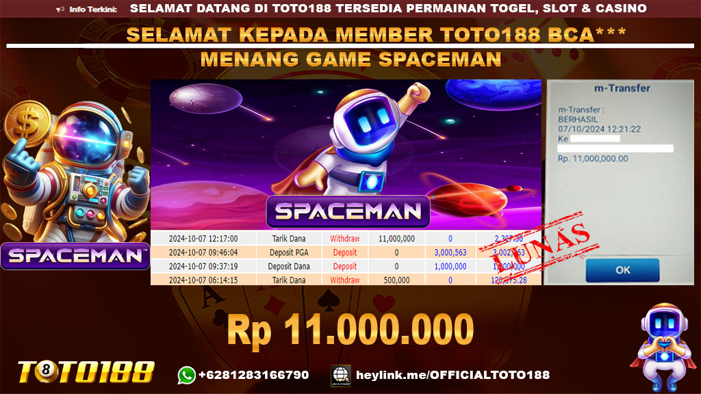 Bukti JP Kemenangan GAME SPACEMAN 07 OKT 24
