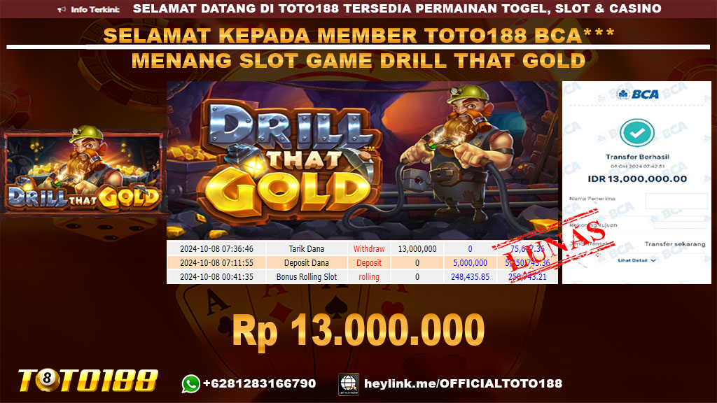 Bukti JP Kemenangan SLOT GAME DRILL THAT GOLD 08 OKT 24